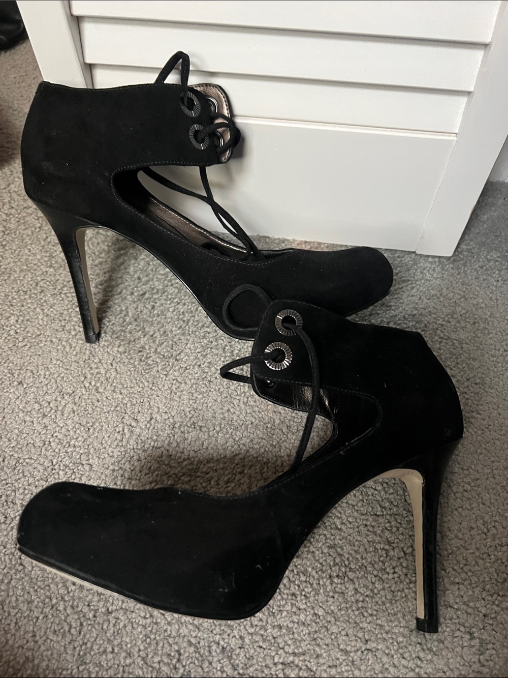 Cole Haan Black Suede Lace-Up Stiletto Pumps